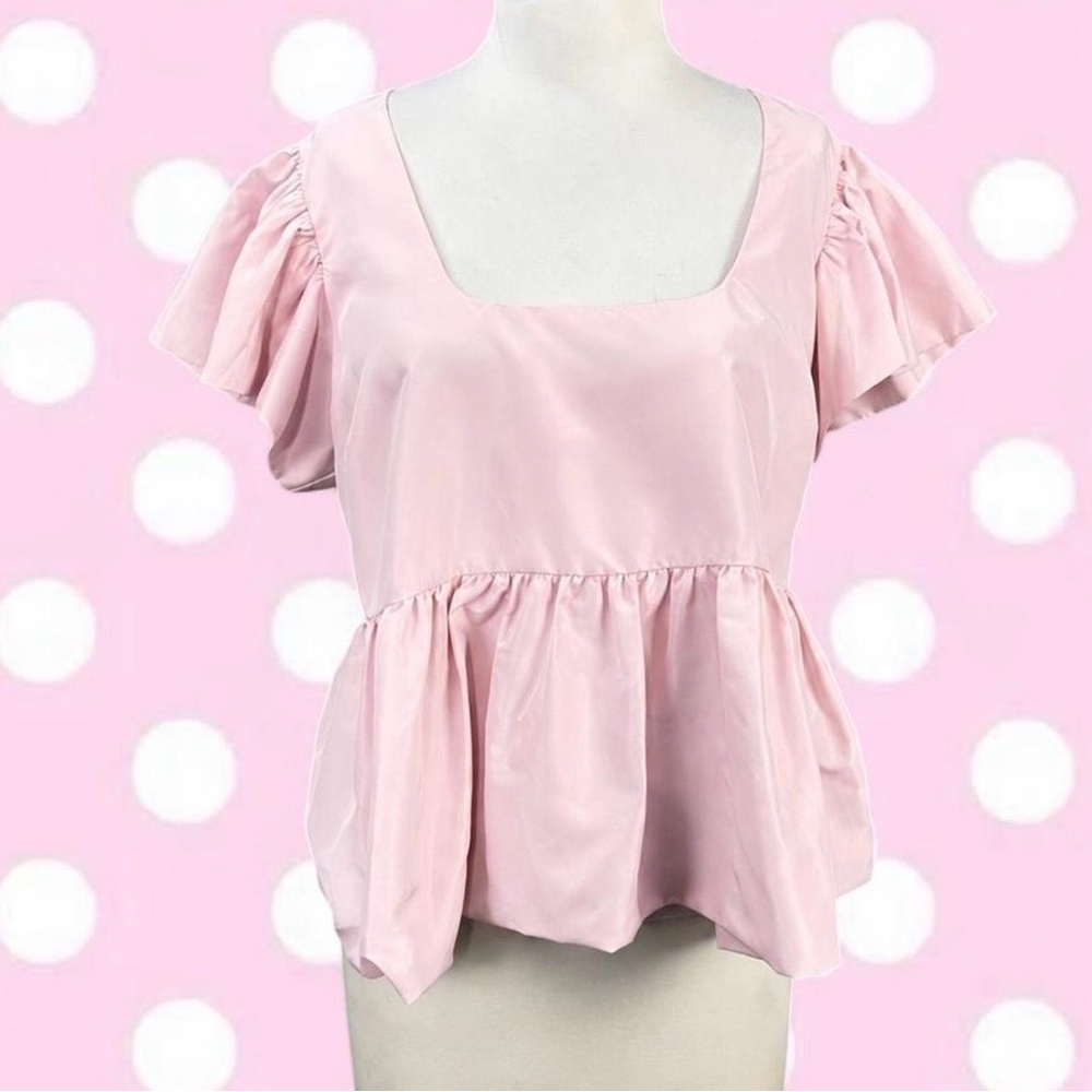 Light Pink Square Neck Peplum Blouse